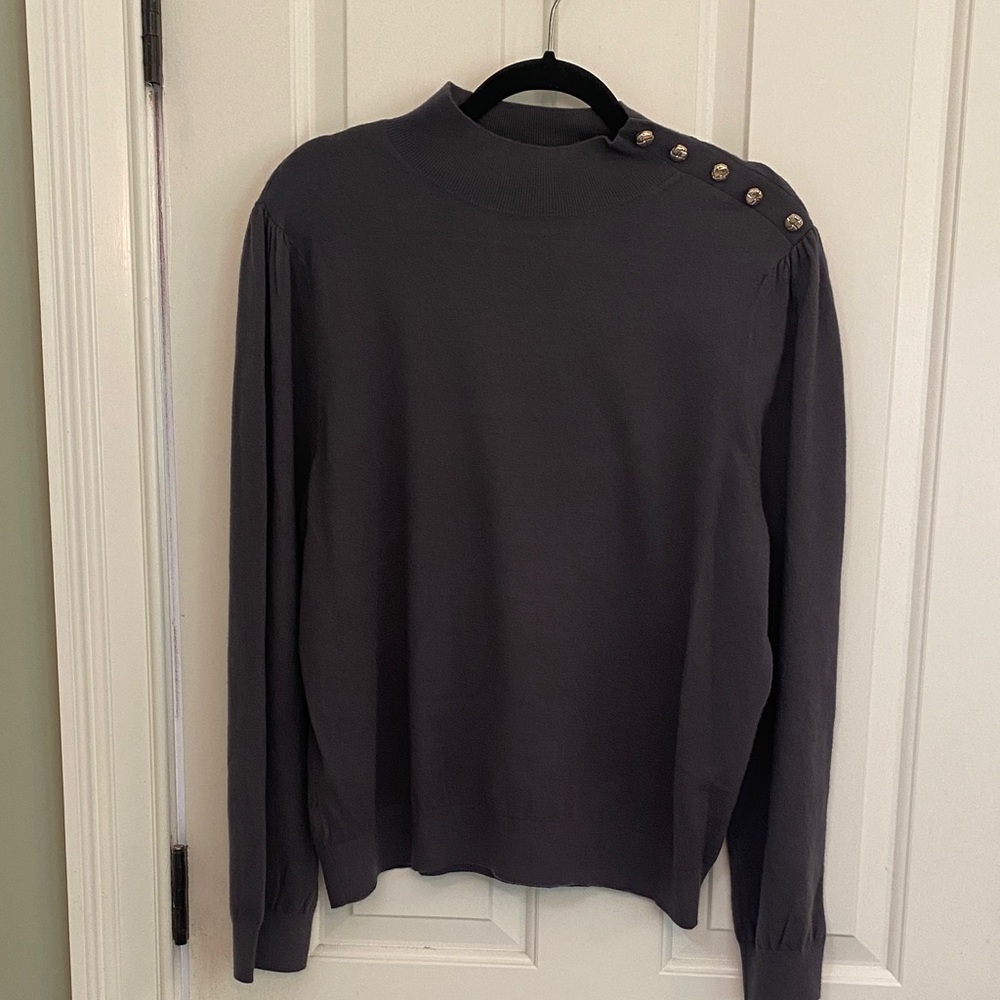 Ann Taylor  Charcoal mock neck Sweater with Button Accents